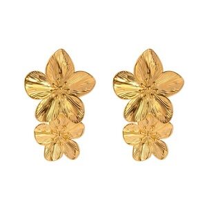 Golden Blossom Double Flower Earrings